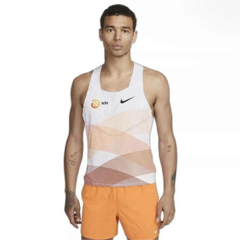 Nike ADV AeroSwift NN Track Singlet Tank Mens Medium White Orange DV7714-100